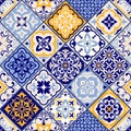 Seamless colorful patchwork in turkish style. Hand drawn background. Azulejos tiles patchwork. Portuguese and Spain decor. Islam Royalty Free Stock Photo